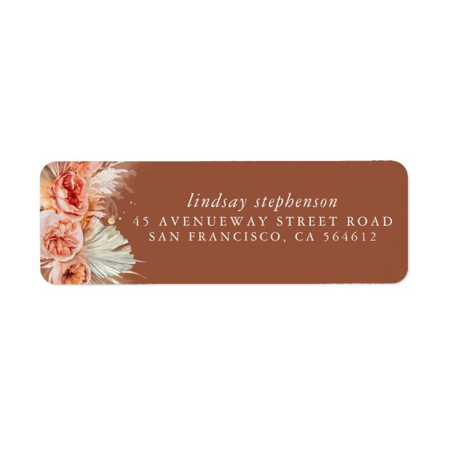Terrakotta Rost Blommig Pampasgräs Höstfest Returadress Etikett (Framsidan)