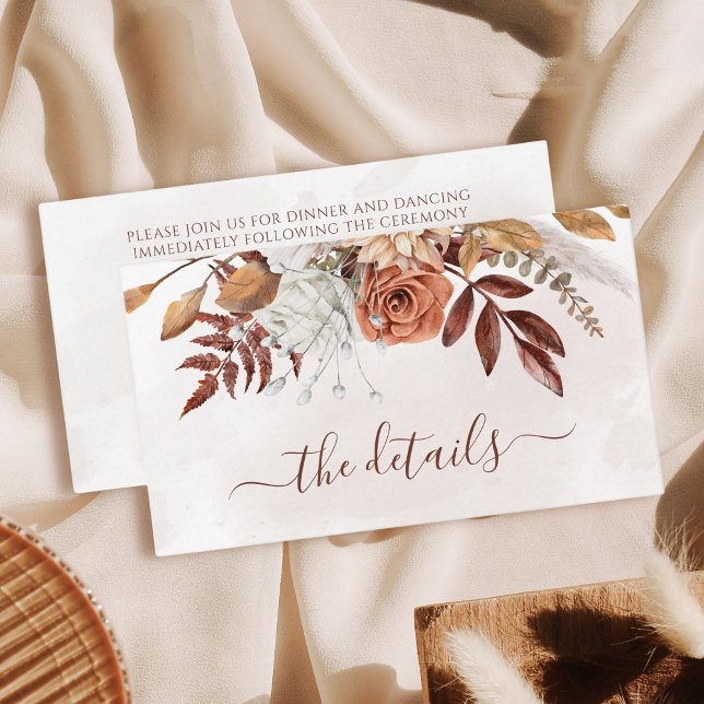 Terrakotta Rost Blommor Boho Höst Bröllop Detaljer Tilläggskort (Skapare uppladdad)