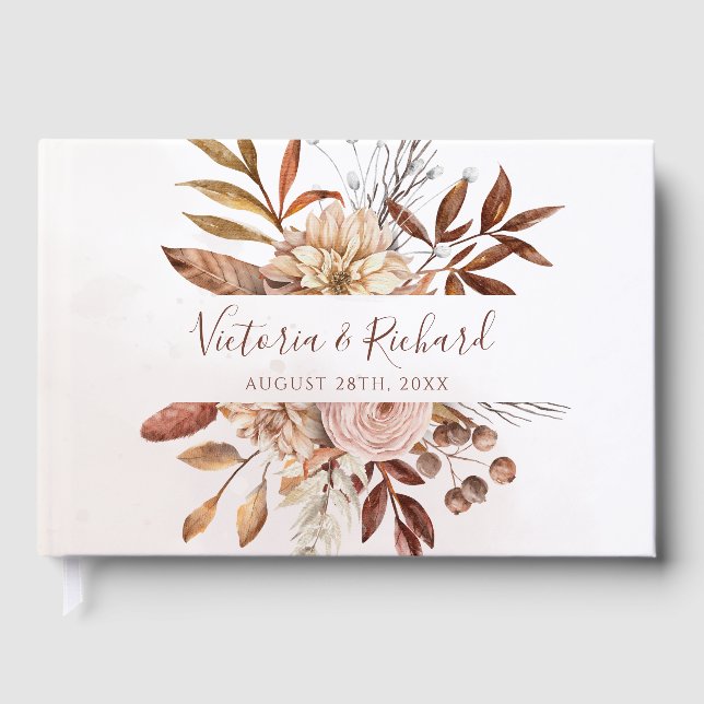 Terrakotta Rost Blommor Boho Höst Höstlov Bröllop Gästböcker (Framsida)