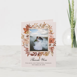 Terrakotta Rost Boho Rosa Blommig Foto Bröllop Tack Kort