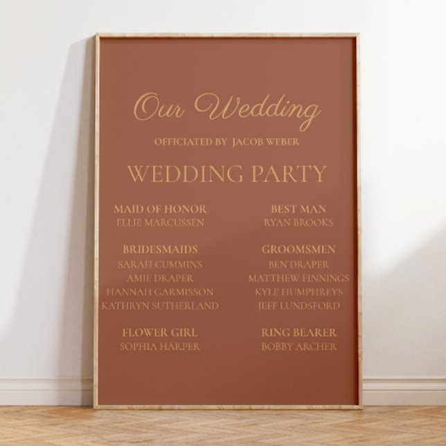 Terrakotta Rost Bröllop Brudtärna Poster (Terracotta/burnt orange wedding party sign )
