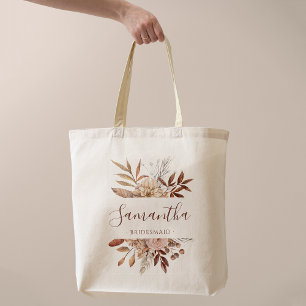 Terrakotta Rost Färg Blommor Boho Höst Höstlöv Brö Tygkasse