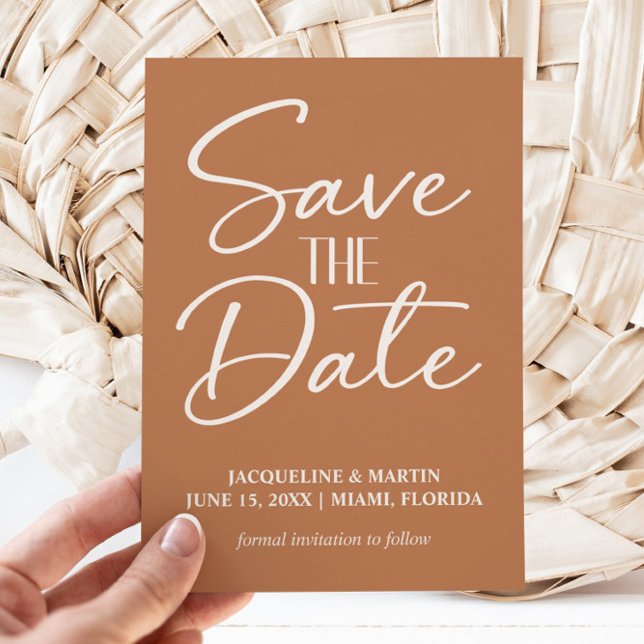 Terrakotta Rost Koppar Kräm Boho Bröllop  Spara Datumet (Gold/mustard wedding Save the Date card)