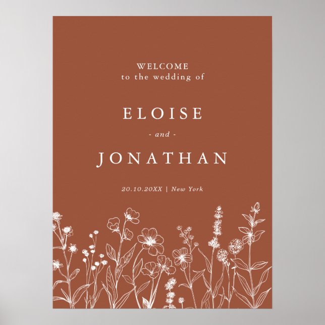 Terrakotta Rustik Blommig Höst Vildblomma Bröllop  Poster (Framsidan)