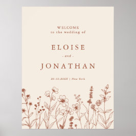 Terrakotta Rustika Blommig Höst Vildblomma Bröllop Poster