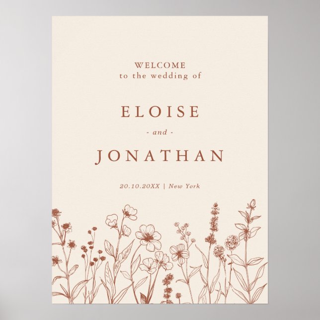 Terrakotta Rustika Blommig Höst Vildblomma Bröllop Poster (Framsidan)