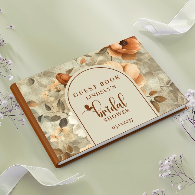 Terrakotta Sage Blommig Bröllopsfest Gästbok (Terracotta Sage Floral Bridal Shower Guest Book)