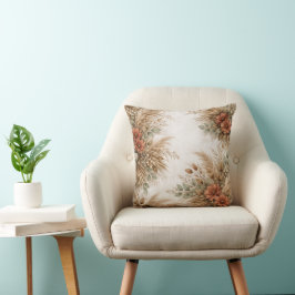 Terrakotta Sage Boho Pampas Blommig Ram Kudde