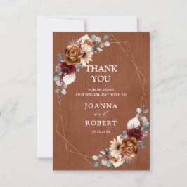Terrakotta Sage Burgunder Röd Blommig Geometrisk B Tack Kort