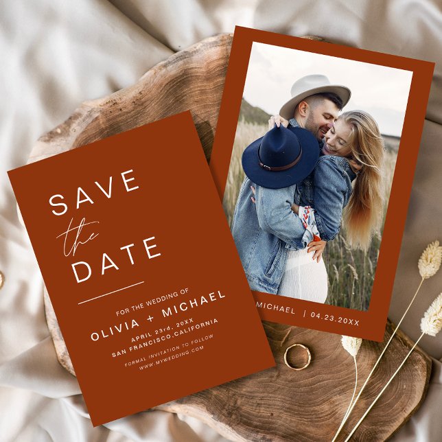 Terrakotta Save the Date Foto Minimalist Spara Datumet (Skapare uppladdad)