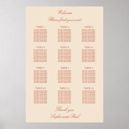 Terrakotta Script 12 Bord Bröllop Plats Poster