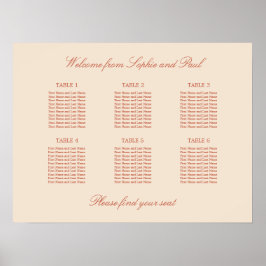 Terrakotta Script 6 Bord Bröllop Plats Poster