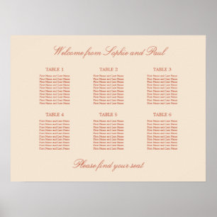 Terrakotta Script 6 Bord Bröllop Plats Poster