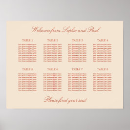 Terrakotta Script 8 Bord Bröllop Plats Poster