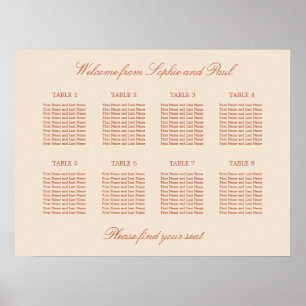 Terrakotta Script 8 Bord Bröllop Plats Poster