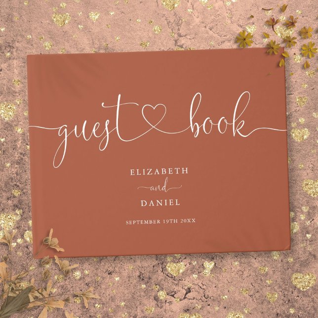 Terrakotta Script Bröllop Gästböcker (Terracotta Script Script Wedding Guest Book)