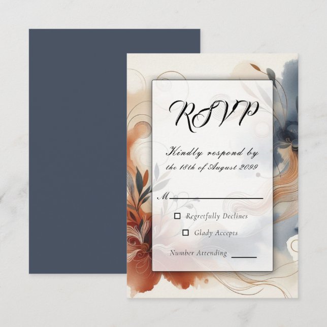 Terrakotta Skymning och Marinblommor Bröllop OSA Kort (Fram/baksida)