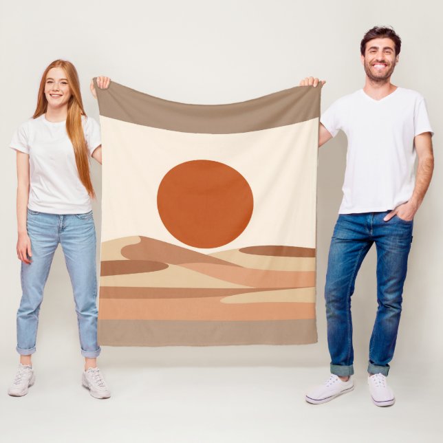 Terrakotta Sol Minimalist Boho Abstrakt Landskap  Fleecefilt (På plats)