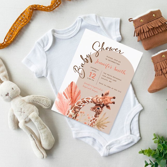 Terrakotta Tan Boho Giraffe Baby Shower Inbjudan (Skapare uppladdad)