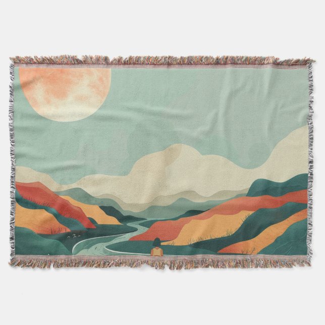 Terrakotta Teal Boho Flod Berg Resa Filt (Framsidan)