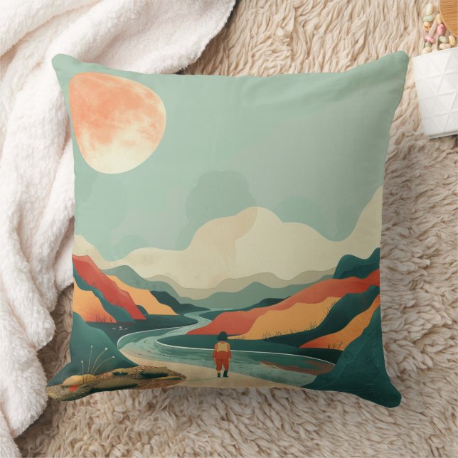Terrakotta Teal Boho Flod Berg Resa Kudde (Filt)