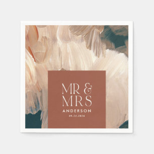 Terrakotta teal Mr & Mrs modernt målerisk bröllop Pappersservett