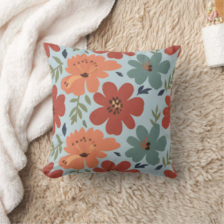 Terrakotta & Teal Retro Blommönster Kudde