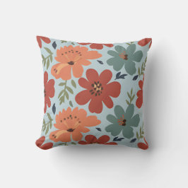 Terrakotta & Teal Retro Blommönster Kudde