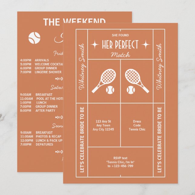 Terrakotta Tennis Sällskapsfest Inbjudan för Brude (Fram/baksida)