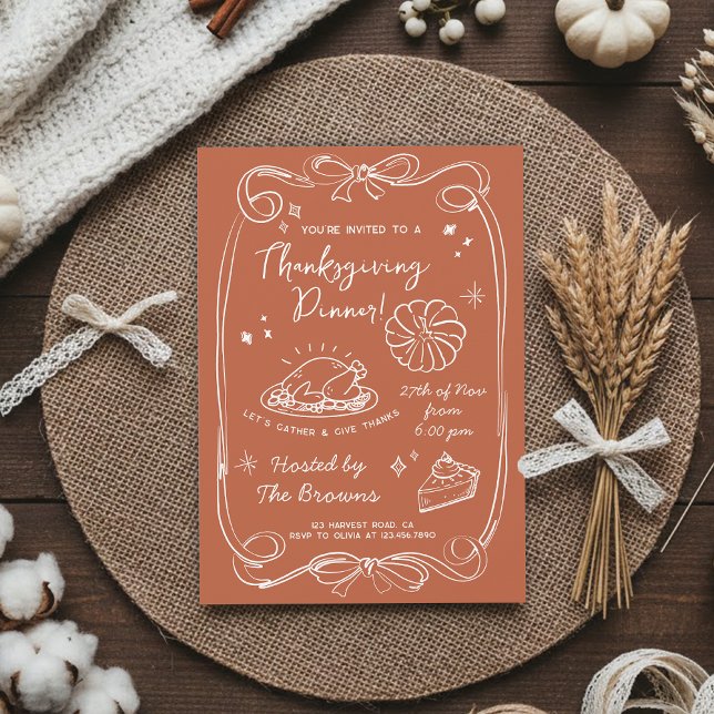 Terrakotta Thanksgiving Låt oss samlas och tacka Inbjudningar (Skapare uppladdad)