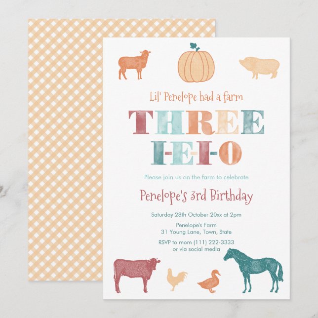 Terrakotta Three IEIO Farm 3-årsfest Inbjudningar (Fram/baksida)
