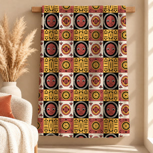 Terrakotta Tribal Kastsblankett med Mönster Design Fleecefilt