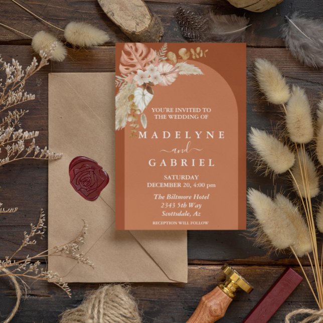 Terrakotta Tropisk Boho Bukett Valv Inbjudningar (Skapare uppladdad)