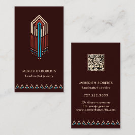 Terrakotta Turkos Tribal Design QR-kod Visitkort