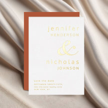 Terrakotta Typografi Bröllop Spara Datum Guld
