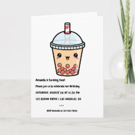 Terrakotta Typografi Kawaii Bubble Tea Födelsedag Inbjudan