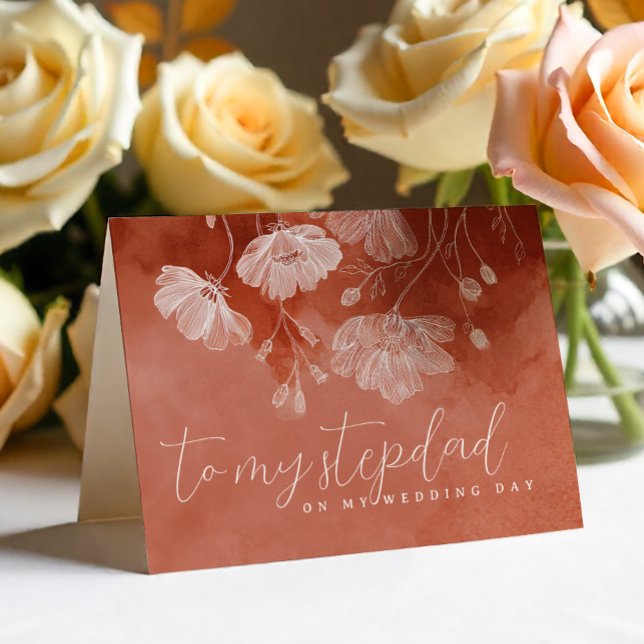 Terrakotta Vattenfärg Bröllopskort till styvfar Tack Kort (Stepdad Wedding Day Card)