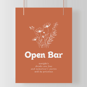 Terrakotta Vildblomma Bröllops Öppen Bar Skylt