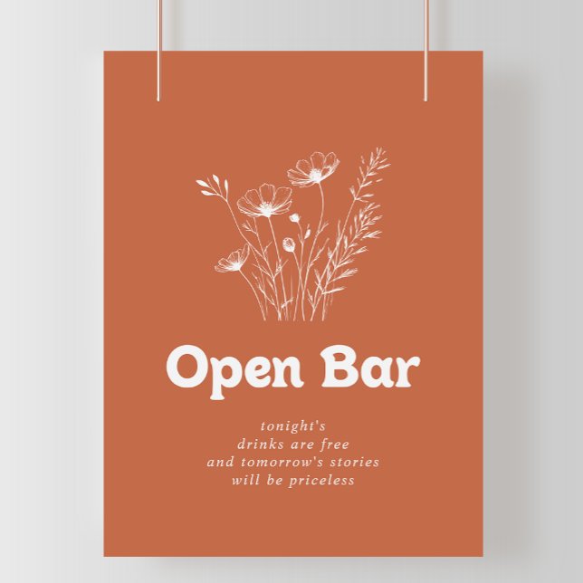 Terrakotta Vildblomma Bröllops Öppen Bar Skylt (Skapare uppladdad)