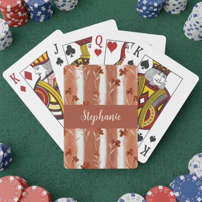 Terrakotta Vildblomma Monogram Namn Boho  Casinokort (Skapare uppladdad)