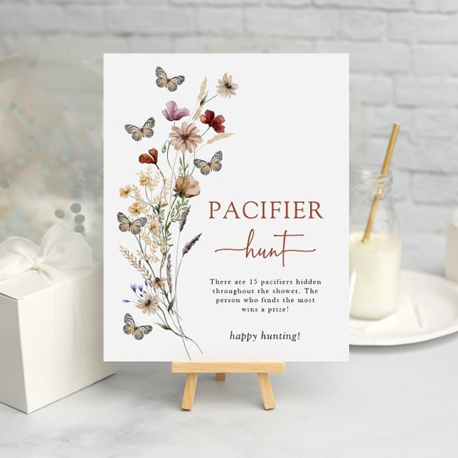 Terrakotta Vildblomma Napp Poster (Terracotta Wildflower Pacifier Hunt Game Poster with Butterflies by Painted Paperie
)