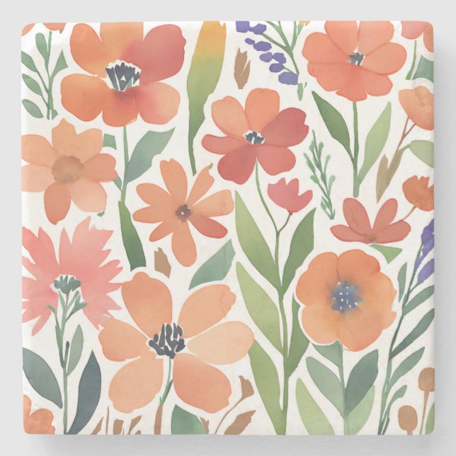 Terrakotta Vildblomma Rustik Boho Dricks Tillbehör Stenunderlägg (Framsidan)