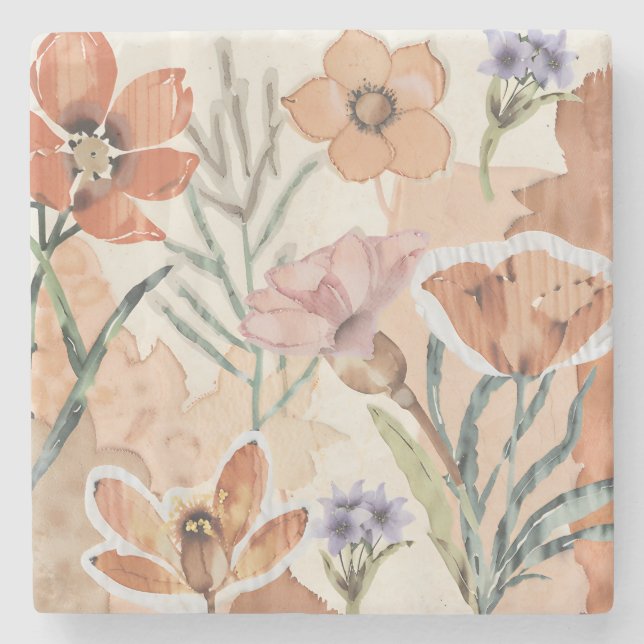 Terrakotta Vildblomma Rustik Boho Dricks Tillbehör Stenunderlägg (Framsidan)