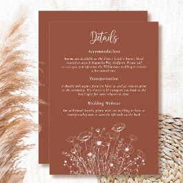 Terrakotta vit blommig detaljkuvertkort inbjudningar