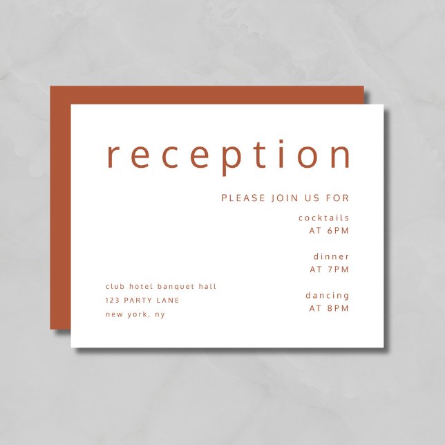 Terrakotta & Vit Typografi Bröllopsmottagning Tilläggskort (Terracotta & White Typography Wedding Reception Enclosure Card)