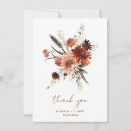 Terrakotta Watercolor Blommig Bröllop Tack Kort