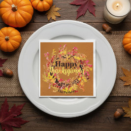 Terrakotta Watercolor Krans Familj Thanksgiving Pappersservett