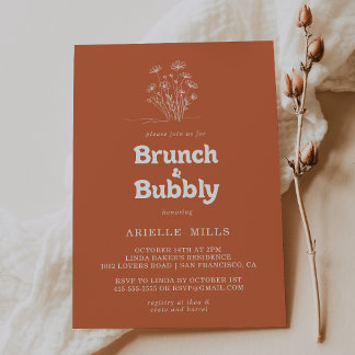 Terrakotta Wildflower Brunch Bubbly Bröllopsdusch Inbjudningar