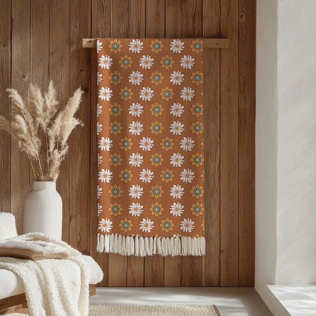 Terrakottafilt Groovy 70-tals blomdesign Fleecefilt (Terracotta Blanket Groovy 70s Flower Design)