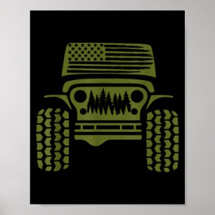 Terrängåkning Amerikansk Flagga Skog 4x4 Äventyr R Poster